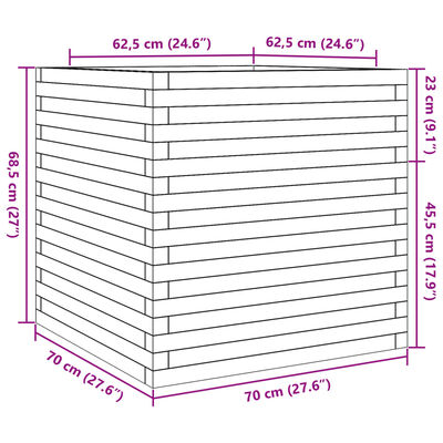 vidaXL dārza puķu kaste, 70x70x68,5 cm, impregnēts priedes koks