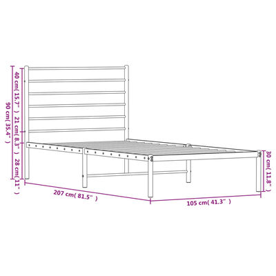 vidaXL gultas rāmis ar galvgali, melns metāls, 100x200 cm