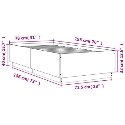 vidaXL gultas rāmis, ozolkoka krāsā, 75x190 cm, inženierijas koks