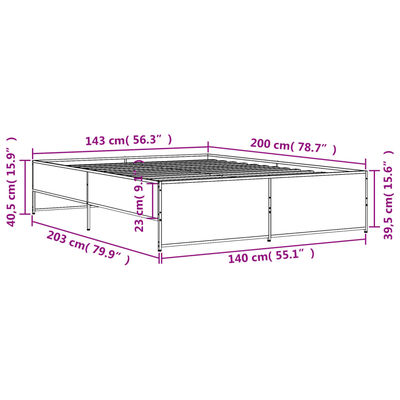 vidaXL gultas rāmis, ozola krāsā, 140x200cm, inženierijas koks, metāls