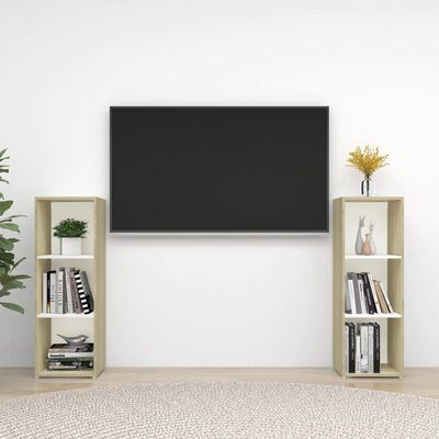 vidaXL TV plaukti, 2 gb. balti, ozolkoka 107x35x37cm inženierijas koks