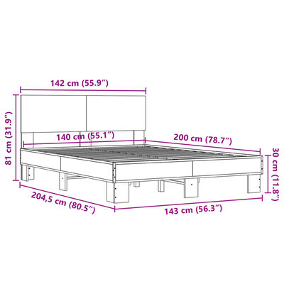 vidaXL gultas rāmis, ozola krāsā, 140x200cm, inženierijas koks, metāls