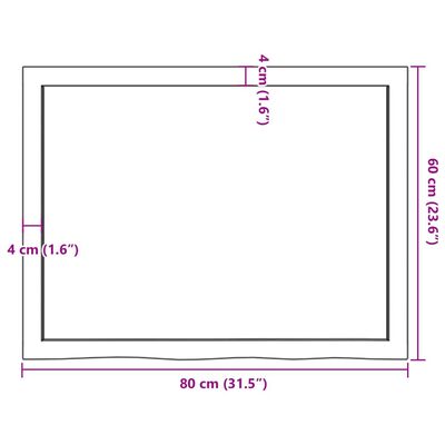 vidaXL galda virsma, 80x60x(2-4) cm, neapstrādāts ozola masīvkoks