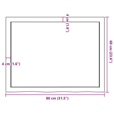 vidaXL vannasistabas letes virsma, 80x60x(2-4)cm, apstrādāts masīvkoks