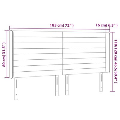 vidaXL gultas galvgalis ar LED, 183x16x118/128 cm, tumši pelēks samts