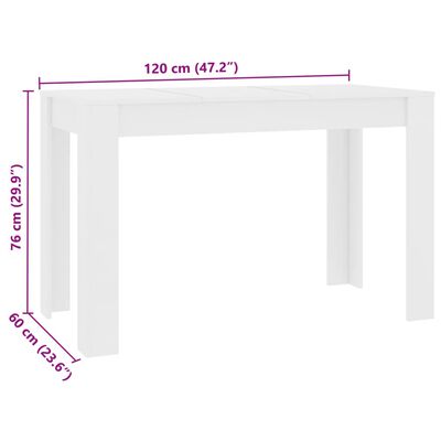 vidaXL virtuves galds, balts, 120x60x76 cm, inženierijas koks