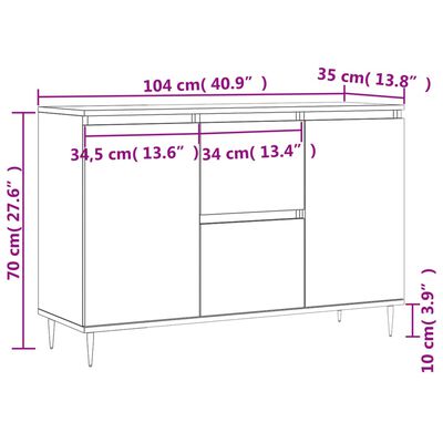 vidaXL kumode, pelēka ozolkoka, 104x35x70 cm, inženierijas koks