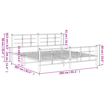 vidaXL gultas rāmis ar galvgali un kājgali, melns metāls, 200x200 cm