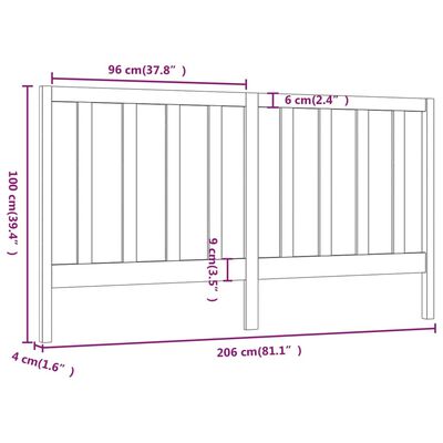 vidaXL gultas galvgalis, pelēks, 206x4x100 cm, priedes masīvkoks