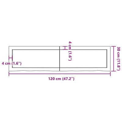 vidaXL sienas plaukts, 120x30x(2-6) cm, neapstrādāts ozola masīvkoks