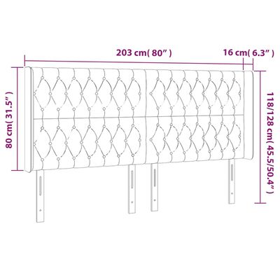 vidaXL gultas galvgalis ar LED, 203x16x118/128 cm, rozā samts