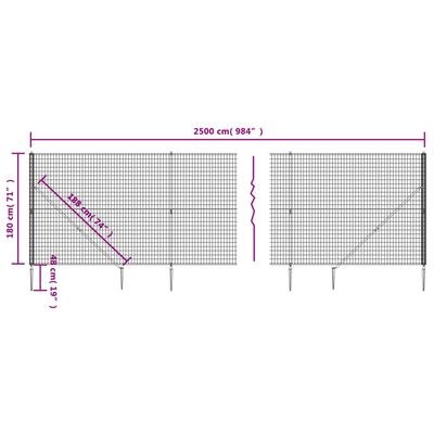 vidaXL stiepļu žogs ar zemes mietiņiem, antracītpelēks, 1,8x25 m