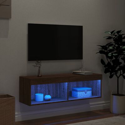 vidaXL TV galdiņš ar LED lampiņām, brūna ozolkoka, 100x30x30 cm