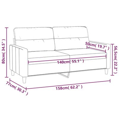 vidaXL divvietīgs dīvāns, vīnsarkans audums, 140 cm