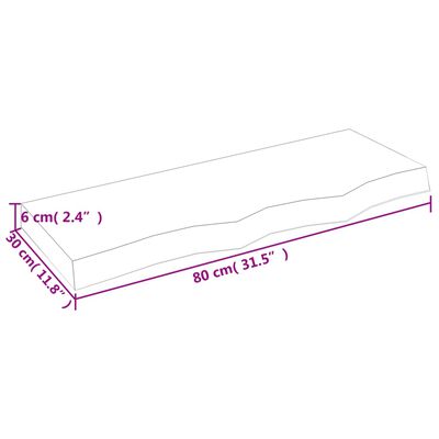 vidaXL sienas plaukts, 80x30x(2-6) cm, neapstrādāts ozola masīvkoks