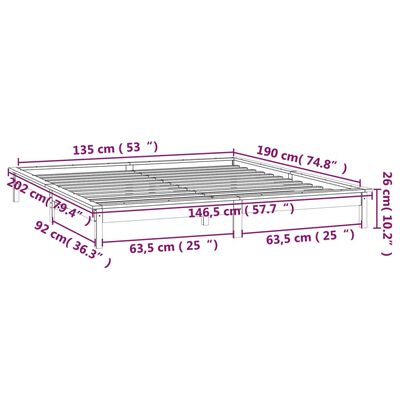 vidaXL gultas rāmis, LED, melns, 135x190, divvietīgs, masīvkoks