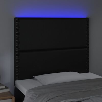 vidaXL gultas galvgalis ar LED, 100x5x118/128 cm, melns mākslīgā āda