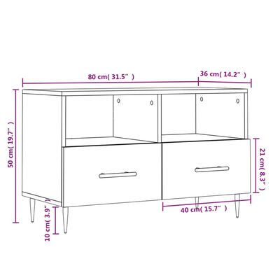 vidaXL TV skapītis, balts, 80x36x50 cm, inženierijas koks