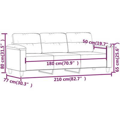 vidaXL trīsvietīgs dīvāns, melns mikrošķiedras audums, 180 cm