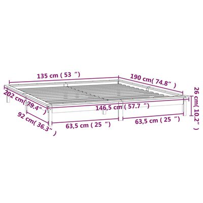 vidaXL gultas rāmis, LED, balts, 135x190, divvietīgs, masīvkoks