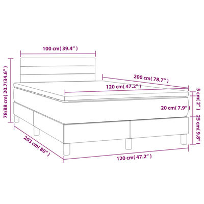 vidaXL atsperu gulta ar matraci, LED, zils audums, 120x200 cm