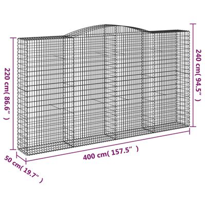 vidaXL arkveida gabiona grozs, 400x50x220/240 cm, cinkota dzelzs