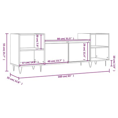 vidaXL TV skapītis, pelēks, 160x35x55 cm, inženierijas koks