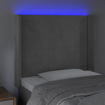 vidaXL gultas galvgalis ar LED, 93x16x118/128 cm, gaiši pelēks samts