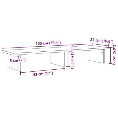 vidaXL monitora paliktnis, balts, 100x27x15 cm, inženierijas koks