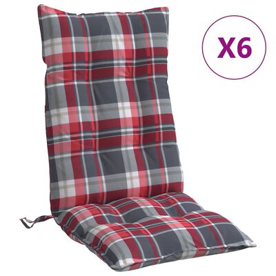 vidaXL dārza krēslu matrači, 6 gab., oksforda audums, sarkanas rūtis