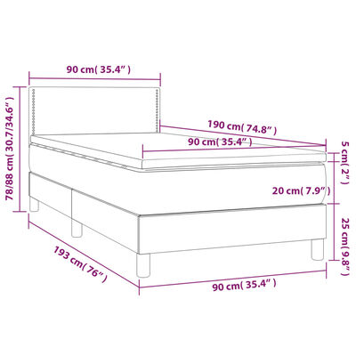 vidaXL atsperu gulta ar matraci, LED, krēmkrāsas audums, 90x190 cm