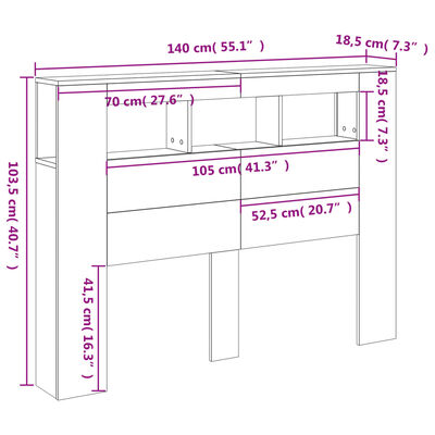 vidaXL gultas galvgalis ar LED, balts, 140x18,5x103,5 cm, koks