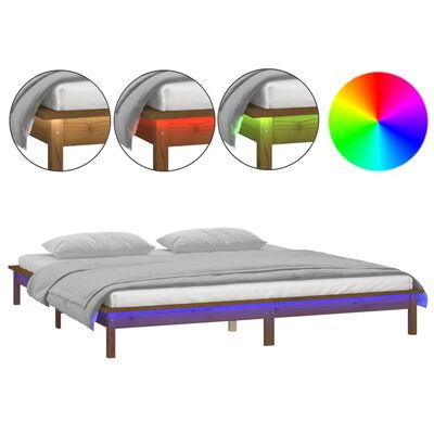 vidaXL gultas rāmis ar LED, medus brūns, 140x200 cm, masīvkoks