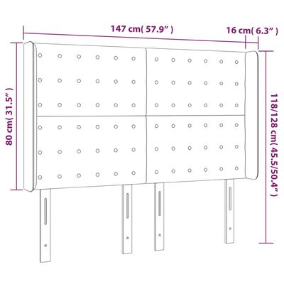 vidaXL gultas galvgalis ar LED, 147x16x118/128 cm, melns samts