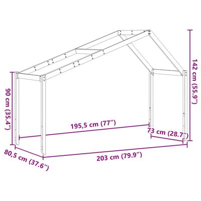 vidaXL bērnu gultas jumts, brūns, 203x80,5x142 cm, priedes masīvkoks