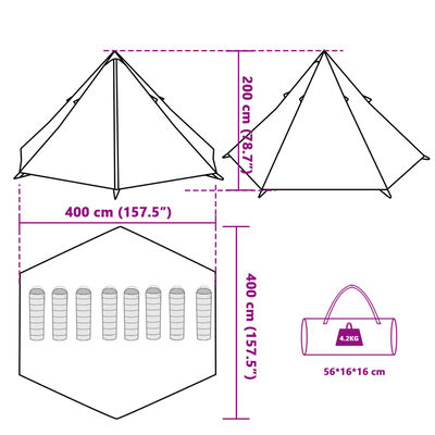 vidaXL ģimenes telts, tipi, 8 personām, zila, ūdensnecaurlaidīga