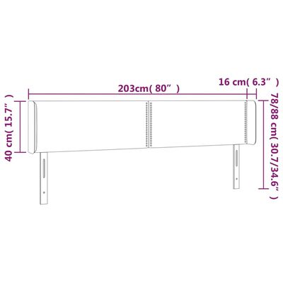 vidaXL gultas galvgalis ar LED, 203x16x78/88 cm, rozā samts