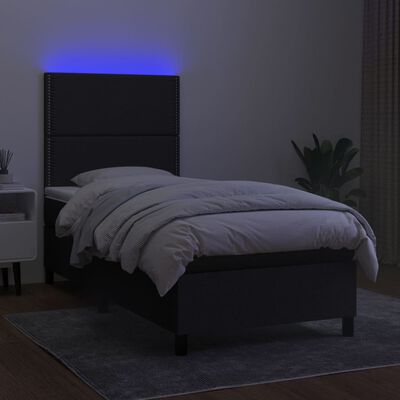 vidaXL atsperu gulta ar matraci, LED, melns audums, 100x200 cm