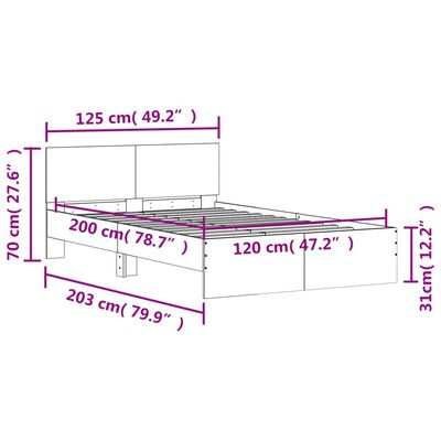 vidaXL gultas rāmis ar galvgali, melns, 120x200 cm