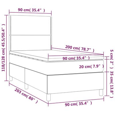 vidaXL atsperu gulta ar matraci, melna, 90x200 cm, mākslīgā āda