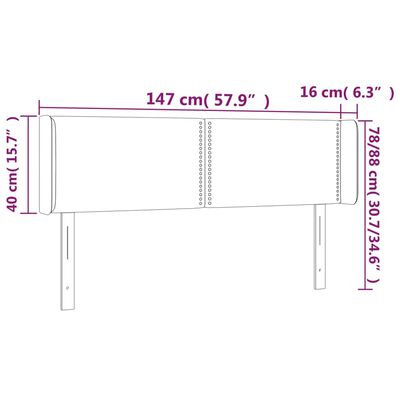 vidaXL gultas galvgalis ar LED, 147x16x78/88 cm, balta mākslīgā āda