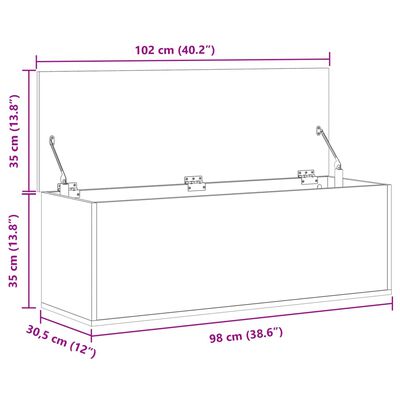 vidaXL uzglabāšanas kaste, 102x35x35 cm, inženierijas koks, pelēka