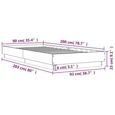 vidaXL gultas rāmis ar LED, balts, 90x200 cm