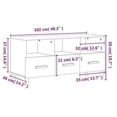 vidaXL TV skapītis, ozolkoka krāsa, 102x36x50 cm, inženierijas koks