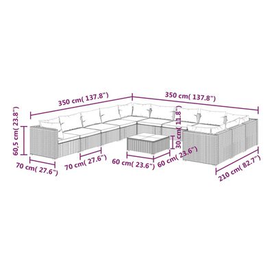 vidaXL 12-daļīgs dārza atpūtas mēbeļu komplekts, brūna PE rotangpalma