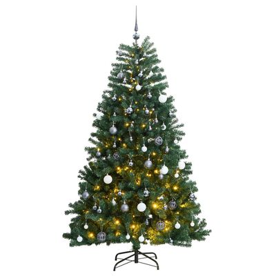 vidaXL mākslīgā Ziemassvētku egle, bumbiņu komplekts, 210 cm, 300 LED