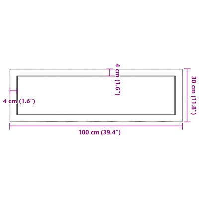 vidaXL vannasistabas letes virsma 100x30x(2-4)cm apstrādāts masīvkoks