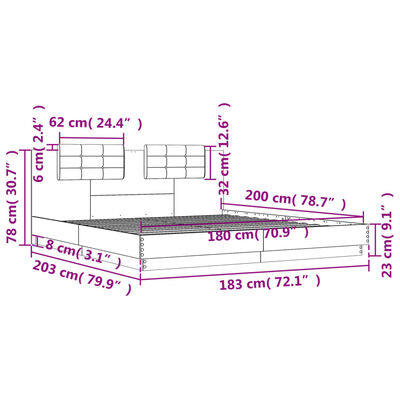 vidaXL gultas rāmis ar galvgali, ozola, 180x200 cm, inženierijas koks