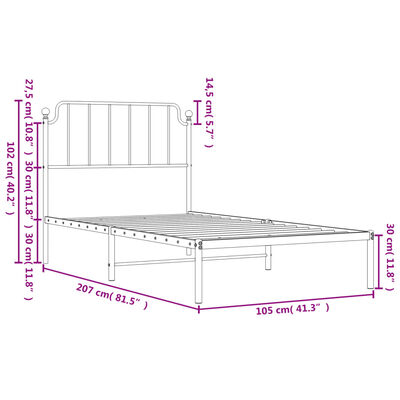 vidaXL gultas rāmis ar galvgali, balts metāls, 100x200 cm