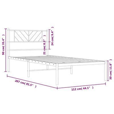 vidaXL gultas rāmis ar galvgali, balts metāls, 107x203 cm